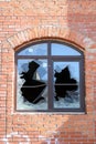 Broken new plastic window with vandals, broken glass Royalty Free Stock Photo