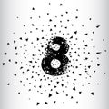 Broken numbers 8. Explosion effects. Vector and illustration.