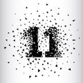 Broken numbers 11. Explosion effects. Vector and illustration.