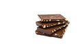 Broken Nut Chocolate Bar Stack Isolated, Milk Chocolate Pieces, Bloks Pile Royalty Free Stock Photo