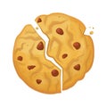 Broken oatmeal biscuit icon, crispy baked snack