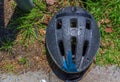 Broken old bicycle helmet Royalty Free Stock Photo