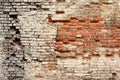 Broken Old Bricklaying From Red White Bricks And Damaged Plaster Royalty Free Stock Photo