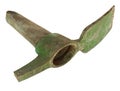 Broken old pick axe isolated with green on the steel Royalty Free Stock Photo