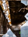 Broken old window glass in warehouse. Royalty Free Stock Photo