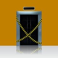 Broken out of order elevator. Vector illustration of elevator shaft with caution ribbon.