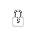 Broken padlock outline icon