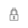 Broken padlock outline icon