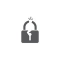 Broken padlock vector icon symbol isolated on white background