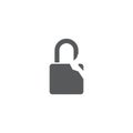 Broken padlock vector icon symbol isolated on white background