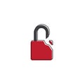 Broken padlock vector icon symbol isolated on white background Royalty Free Stock Photo