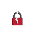 Broken padlock vector icon symbol isolated on white background Royalty Free Stock Photo