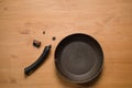 Broken Pan Handle on Wooden Table Royalty Free Stock Photo