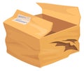 Broken parcel container. Cartoon damaged shipping cardboard box Royalty Free Stock Photo