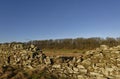 A broken part of an old Drystone wall that stands next to the Coastal Footpath between Johnshaven and Inverbervie Royalty Free Stock Photo