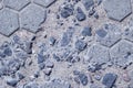 Broken pavement tile close up, background
