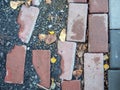 Broken paving stone. Broken pavement stones. Poor quality work. The need for repair Royalty Free Stock Photo