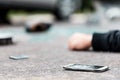 Broken phone on the street Royalty Free Stock Photo