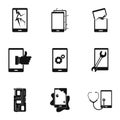 Broken phones fix icon set, simple style Royalty Free Stock Photo