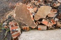 Broken Pieces of Concrete/ Cement Wall with Bricks in Junkyard - Heap of Construction Garbage/ Trash - Vintage Rough Texture Royalty Free Stock Photo