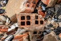 Broken Pieces of Concrete/ Cement Wall with Bricks in Junkyard - Heap of Construction Garbage/ Trash - Vintage Rough Texture