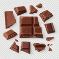Broken pieces of dark chocolate on a transparent background broken chocolate pieces Royalty Free Stock Photo