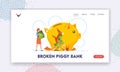 Broken Piggy Bank Landing Page Template. Finance Problems, Money Loss, Investment Crisis, Financial Bankruptcy