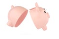 A broken Piggy Bank. Open piggy bank Isolated On White Background, 3D rendering. 3D illustration