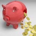 Broken Piggybank Shows Cash Savings