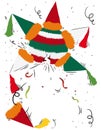 Broken pinata with confetti, streamers and doodles, Vector illustration Royalty Free Stock Photo