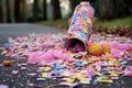 broken pinata on the ground, candy spilling out Royalty Free Stock Photo