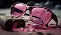 Broken pink glasses, symbol of stupidity and disappointment. AI generative content
