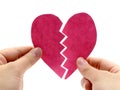 Broken pink heart on hand Royalty Free Stock Photo