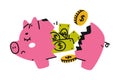 Broken Pink Money Box or Piggy Bank as Container for Coin Storage Vector Illustration