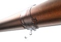Broken pipe is leaking water, isolated on white Royalty Free Stock Photo