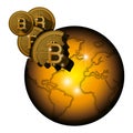 Broken planet with bitcoin