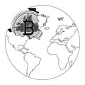 Broken planet with bitcoin