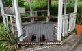 Broken plank floor of abandoned pavilion Royalty Free Stock Photo