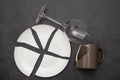 Broken Plate or broken water glass and dishes on black background concept of accidents in the kitchen is dangerous for the body Royalty Free Stock Photo