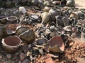 Broken pottery, such damage usually happens from burning in kiln by wrong temperature inside.