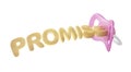 Broken promises concept. Baby nipple with promise word. Royalty Free Stock Photo
