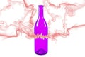 Broken purple bottle with smoke isolated on white background
