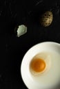 Broken Quail Egg Yolk. Fresh Organic Food Concept. Royalty Free Stock Photo