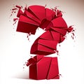Broken Question Mark exploding, Query breaking to pieces, vector Royalty Free Stock Photo