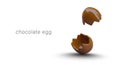 Broken realistic empty chocolate egg. Half of chocolate oval. Sweets mockup, eggshell Royalty Free Stock Photo