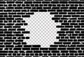 Broken realistic old black brick wall concept on transparent background Royalty Free Stock Photo