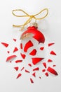 Broken Red Christmas tree ball Royalty Free Stock Photo