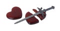 Broken Red Glass Heart with a Sword Royalty Free Stock Photo