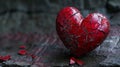 broken red heart on cracked floor surface