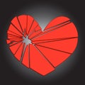 Broken red heart on a dark background. Concept -divorce,